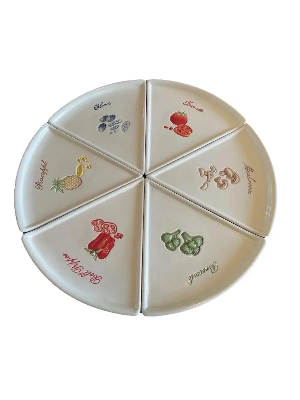 Pottery Barn Pizza Slice Plate Set of 6 Vegetable Appetizer Serving Trays